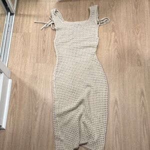 Chic Beige Knit Midi Dress / beach cover up